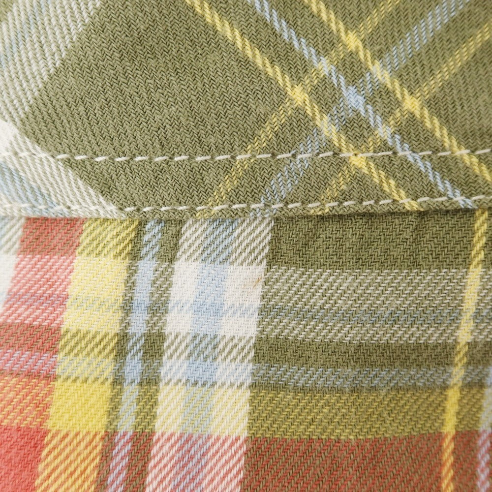 【中古】デニムアンドサプライ ラルフローレン DENIM & SUPPLY Ralph Lauren コットン チェック レギュラーカラー 半袖シャツ オリーブグリーン系xピンク【 S 】【 状態ランクB 】【 メンズ 】