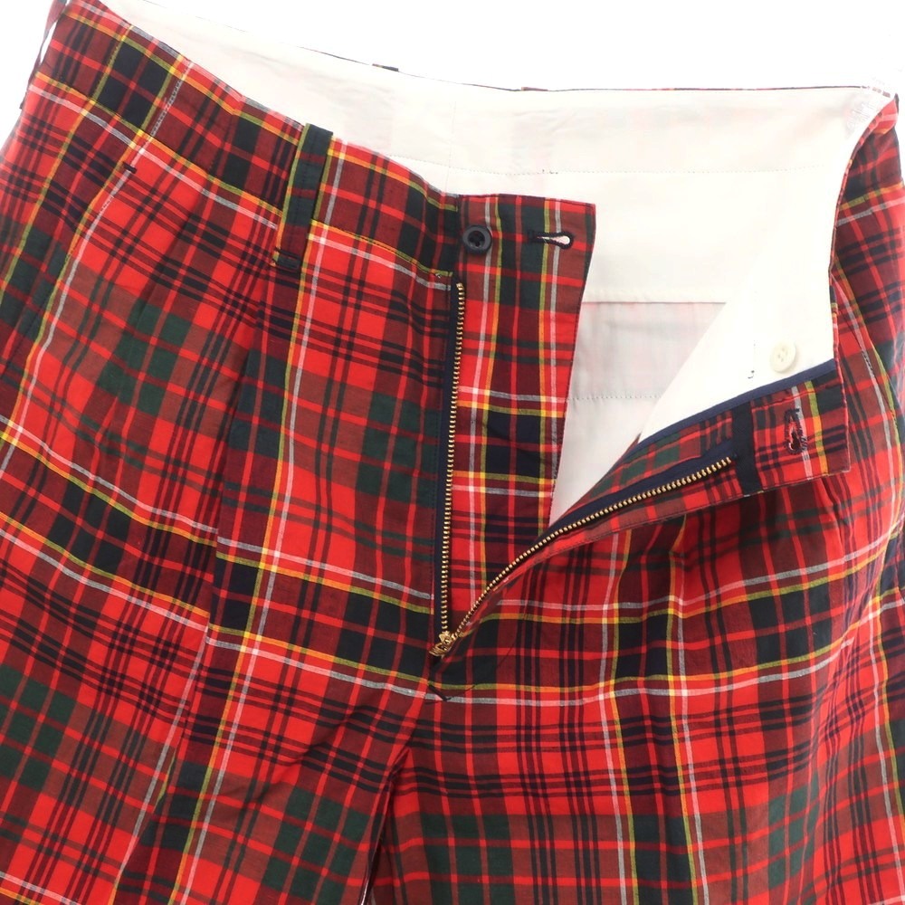 【中古】サイ Scye リネンコットン チェック ショートパンツ レッドxグリーン【 38 】【 状態ランクB 】【 メンズ 】