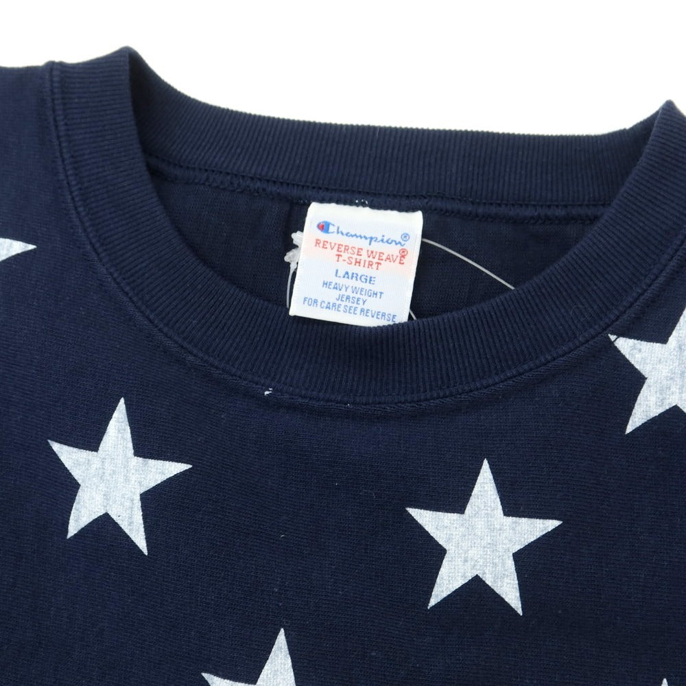 【中古】【未使用】チャンピオン Champion コットン 星柄 クルーネック 半袖Tシャツ ネイビー【 L 】【 状態ランクS 】【 メンズ 】