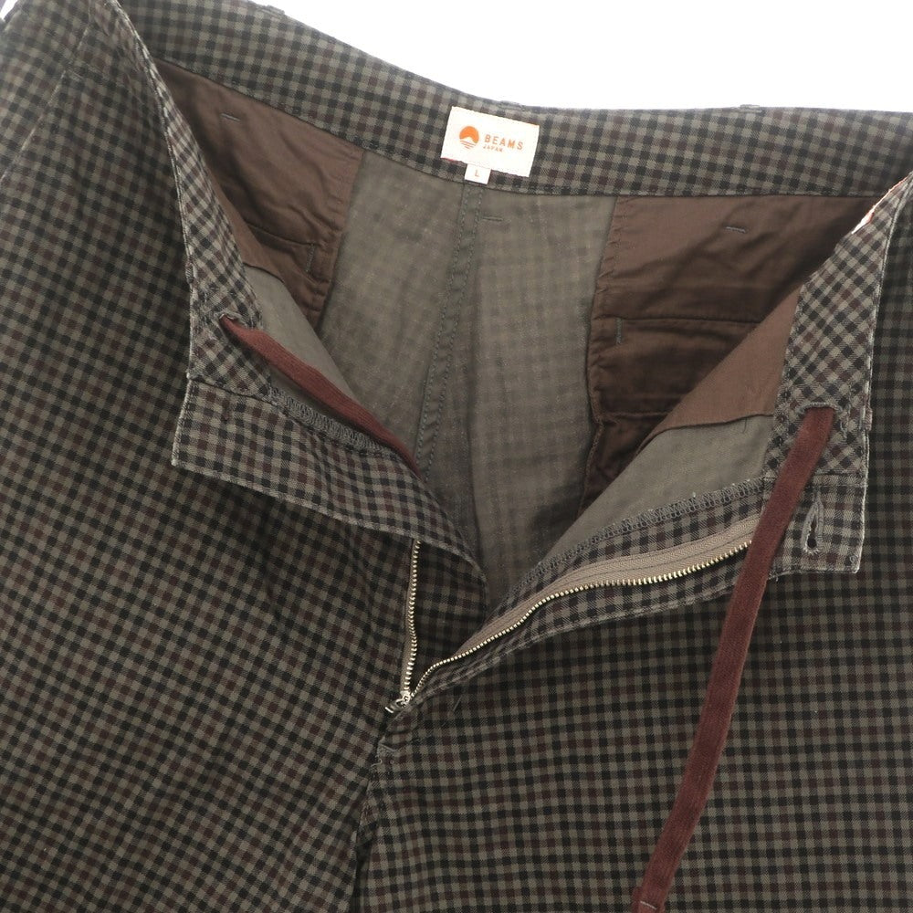【中古】ビームス BEAMS コットン チェック ショートパンツ ブラウン系【 L 】【 状態ランクB 】【 メンズ 】