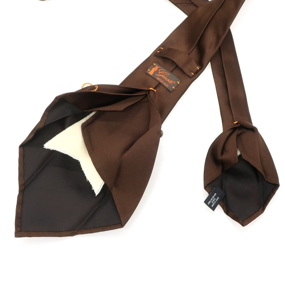 【新品アウトレット】ジュスト ビスポーク Giusto Bespoke サテンシルク 無地ネクタイ ブラウン【 状態ランクN- 】【 メンズ 】