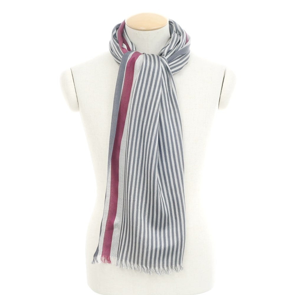 【新品】アリアンナ ARIANNA シルク ストライプ ストール グレーxワインレッド【 状態ランクN 】【 メンズ 】