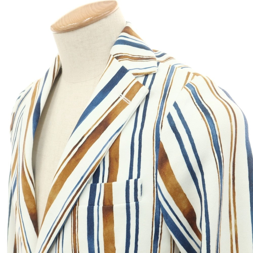 【新品】チルコロ1901 CIRCOLO 1901 コットンジャージー ストライプ ジャケット ホワイトxブラウン×ネイビー【 42 】【 状態ランクN 】【 メンズ 】