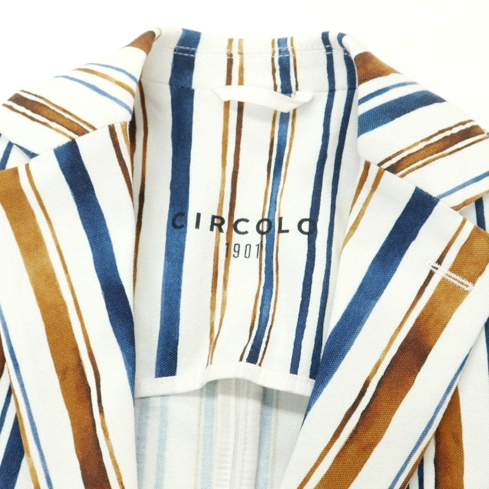 【新品】チルコロ1901 CIRCOLO 1901 コットンジャージー ストライプ ジャケット ホワイトxブラウン×ネイビー【 42 】【 状態ランクN 】【 メンズ 】
