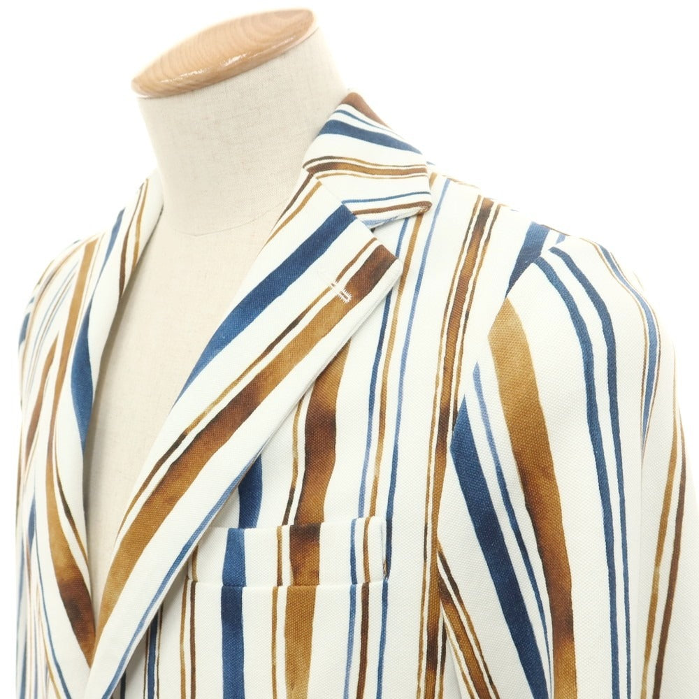 【新品】チルコロ1901 CIRCOLO 1901 コットンジャージー ストライプ ジャケット ホワイトxブラウン×ネイビー【 44 】【 状態ランクN 】【 メンズ 】