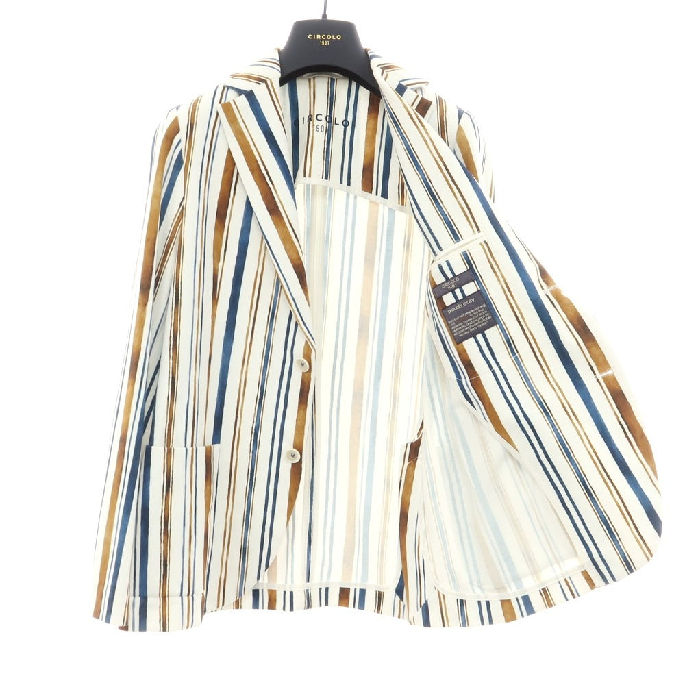 【新品】チルコロ1901 CIRCOLO 1901 コットンジャージー ストライプ ジャケット ホワイトxブラウン×ネイビー【 44 】【 状態ランクN 】【 メンズ 】
