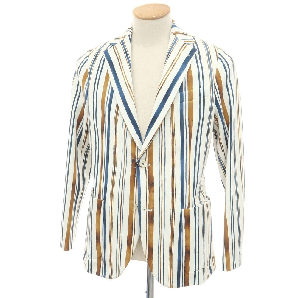 【新品】チルコロ1901 CIRCOLO 1901 コットンジャージー ストライプ ジャケット ホワイトxブラウン×ネイビー【 44 】【 状態ランクN 】【 メンズ 】