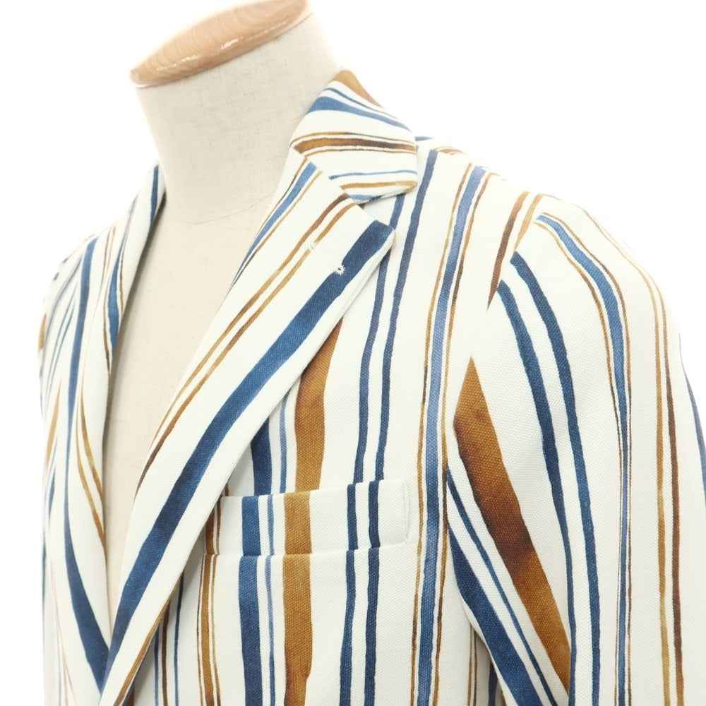 【新品】チルコロ1901 CIRCOLO 1901 コットンジャージー ストライプ ジャケット ホワイトxブラウン×ネイビー【 44 】【 状態ランクN 】【 メンズ 】