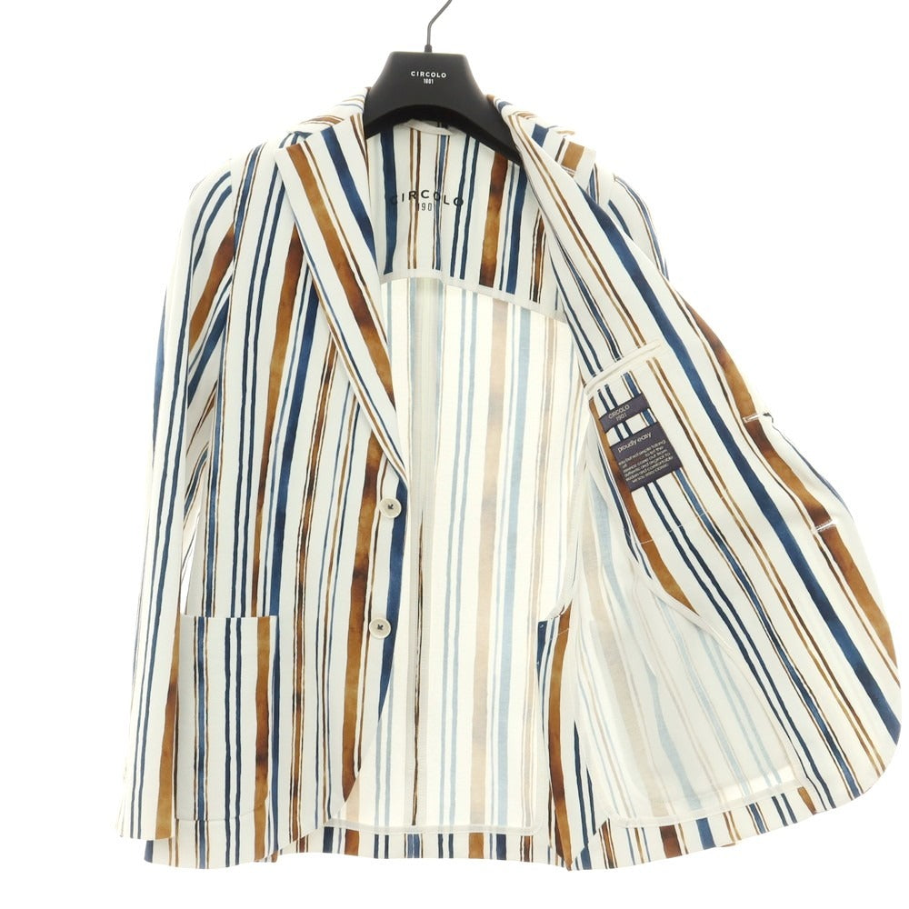 【新品】チルコロ1901 CIRCOLO 1901 コットンジャージー ストライプ ジャケット ホワイトxブラウン×ネイビー【 46 】【 状態ランクN 】【 メンズ 】