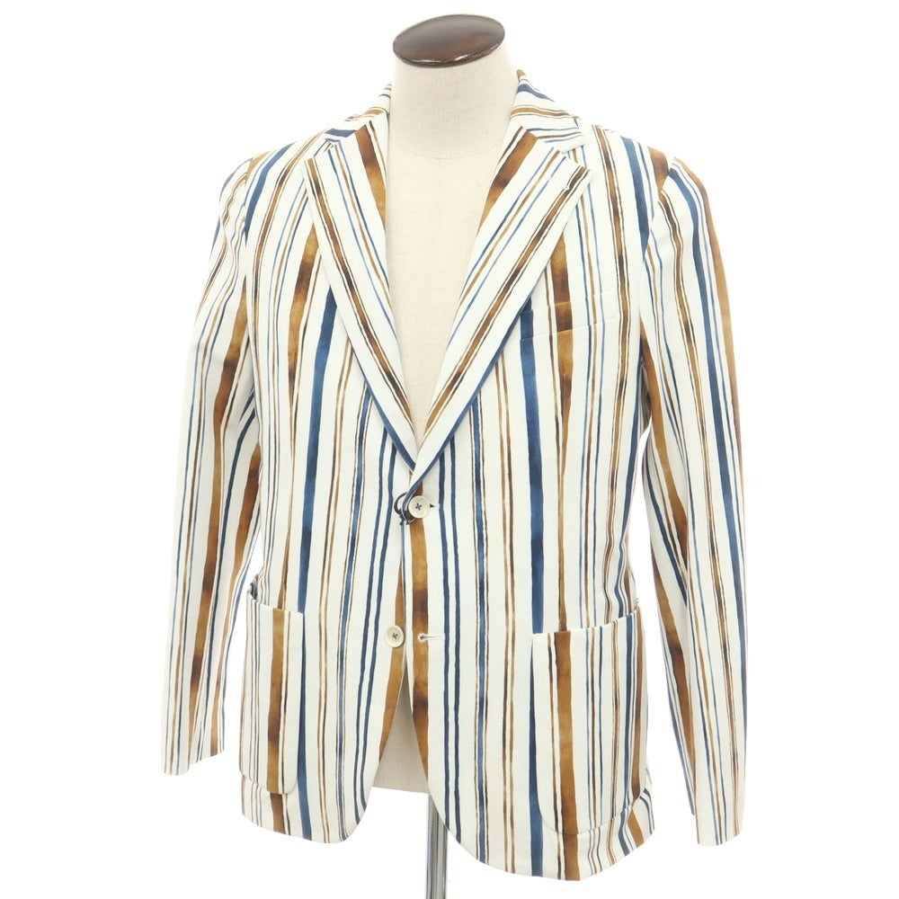 【新品】チルコロ1901 CIRCOLO 1901 コットンジャージー ストライプ ジャケット ホワイトxブラウン×ネイビー【 50 】【 状態ランクN 】【 メンズ 】