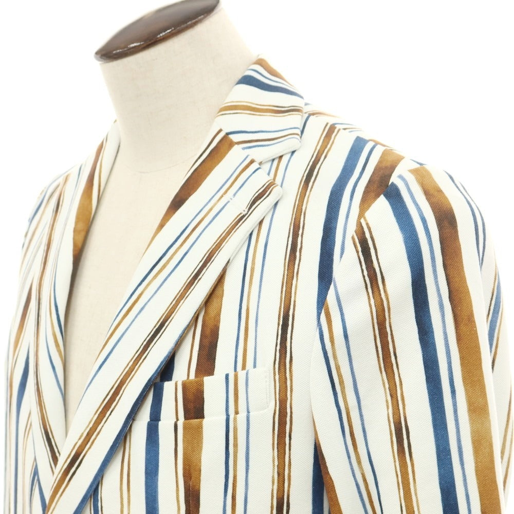 【新品】チルコロ1901 CIRCOLO 1901 コットンジャージー ストライプ ジャケット ホワイトxブラウン×ネイビー【 50 】【 状態ランクN 】【 メンズ 】