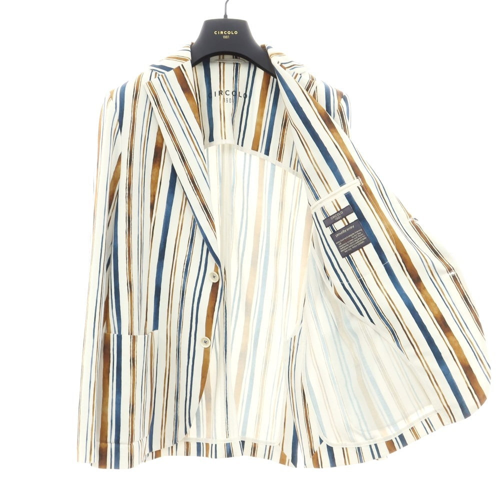 【新品】チルコロ1901 CIRCOLO 1901 コットンジャージー ストライプ ジャケット ホワイトxブラウン×ネイビー【 50 】【 状態ランクN 】【 メンズ 】