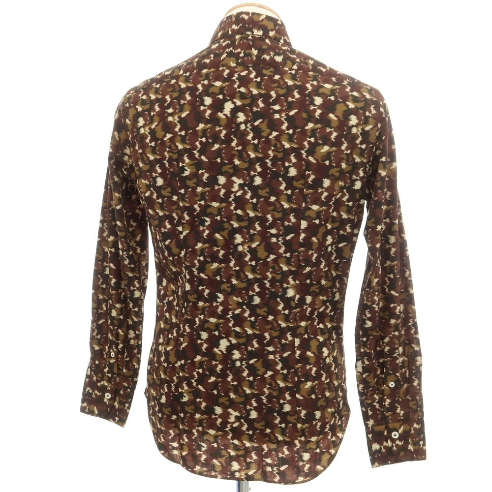 【新品】ジャンネット giannetto コットン ホリゾンタルカラー カジュアルシャツ ブラウンxカーキ【 S 】【 状態ランクN 】【 メンズ 】