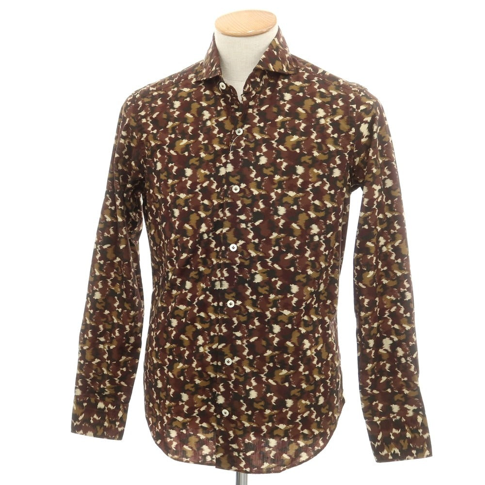 【新品】ジャンネット giannetto コットン ホリゾンタルカラー カジュアルシャツ ブラウンxカーキ【 S 】【 状態ランクN 】【 メンズ 】