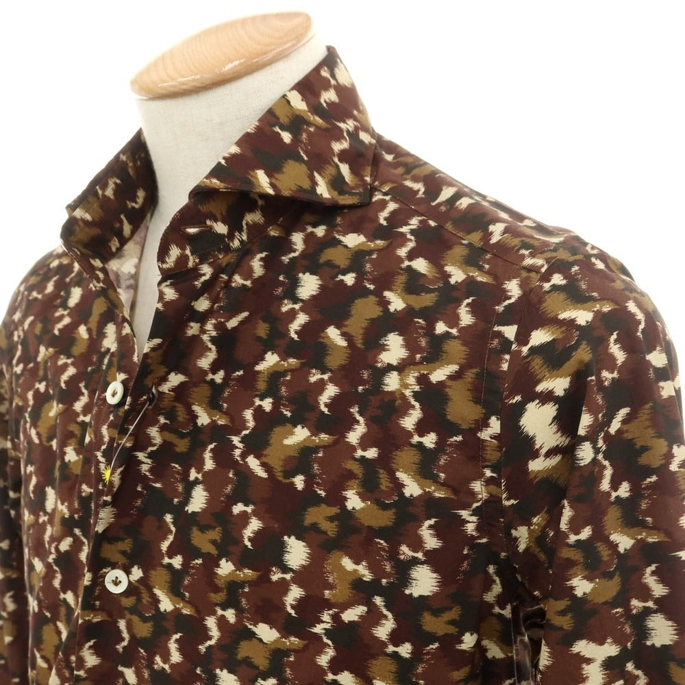 【新品】ジャンネット giannetto コットン ホリゾンタルカラー カジュアルシャツ ブラウンxカーキ【 S 】【 状態ランクN 】【 メンズ 】