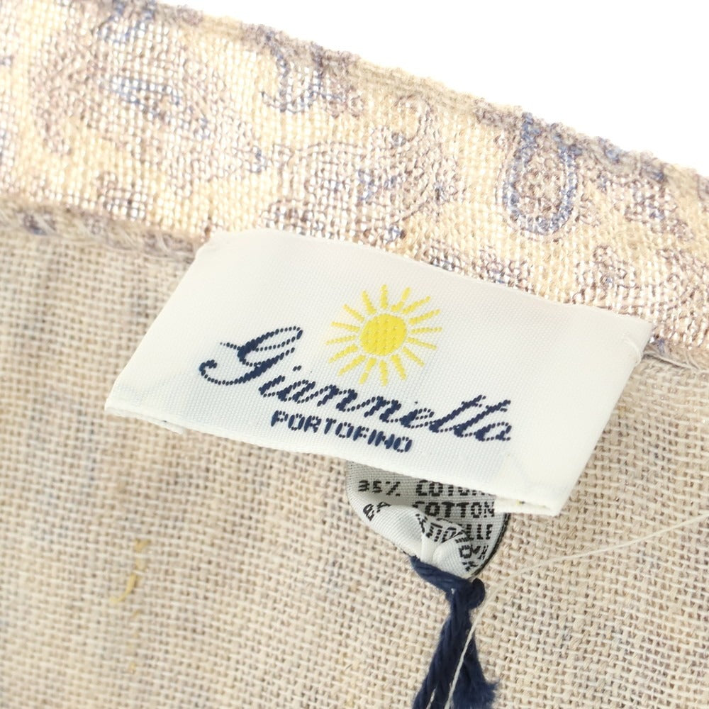 【新品】ジャンネット giannetto リネンコットン ペイズリー柄 ストール ベージュxブルー【 状態ランクN 】【 メンズ 】