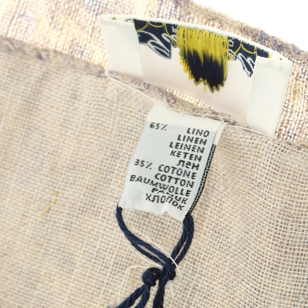 【新品】ジャンネット giannetto リネンコットン ペイズリー柄 ストール ベージュxブルー【 状態ランクN 】【 メンズ 】