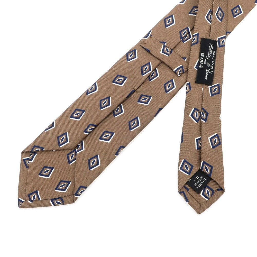 【中古】ホリデイ アンド ブラウン HOLLIDAY & BROWN BEAMS F別注 シルク プリント 小紋柄ネクタイ ブラウンxネイビー【BEI】【S/S/A/W】【状態ランクB】【メンズ】