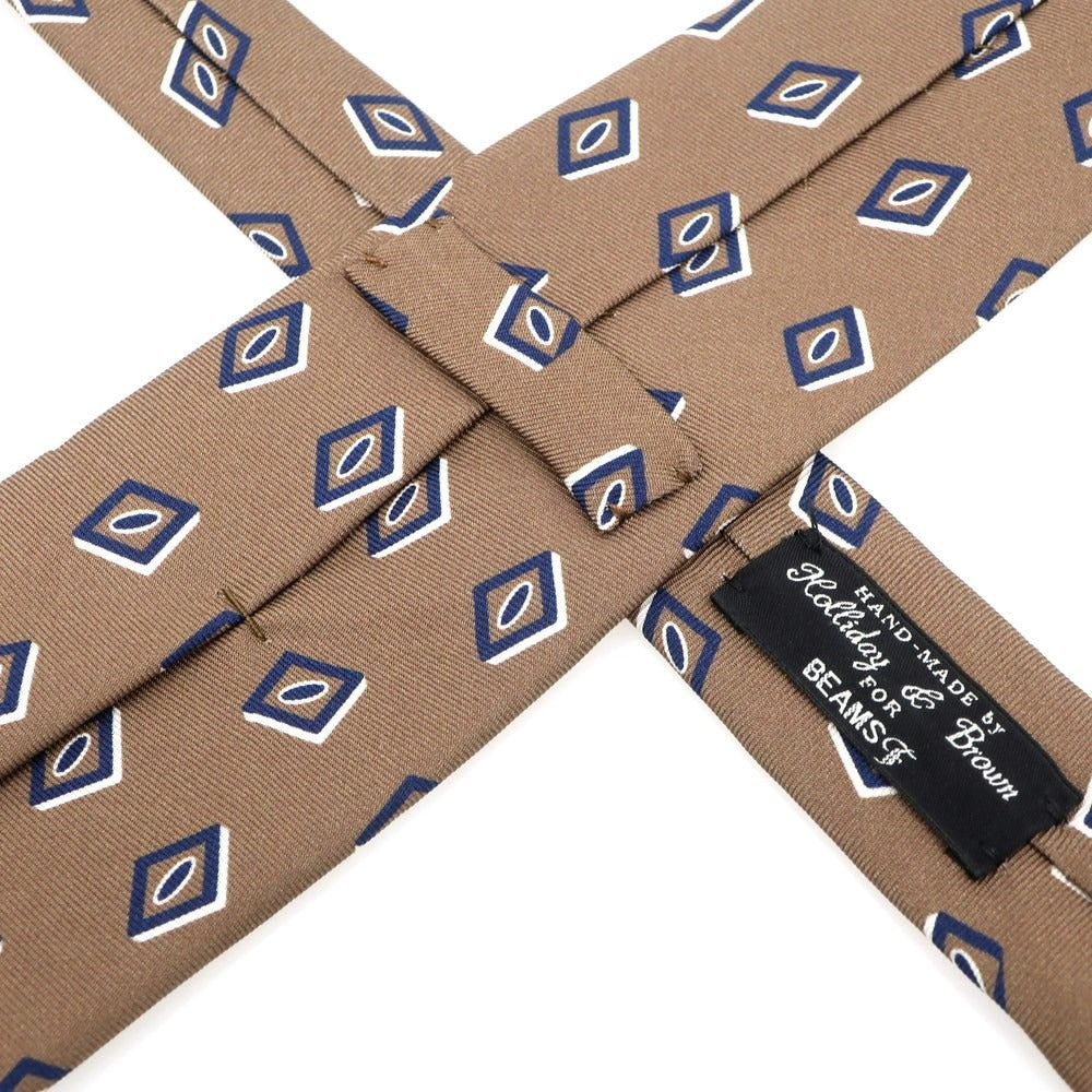 【中古】ホリデイ アンド ブラウン HOLLIDAY & BROWN BEAMS F別注 シルク プリント 小紋柄ネクタイ ブラウンxネイビー【BEI】【S/S/A/W】【状態ランクB】【メンズ】