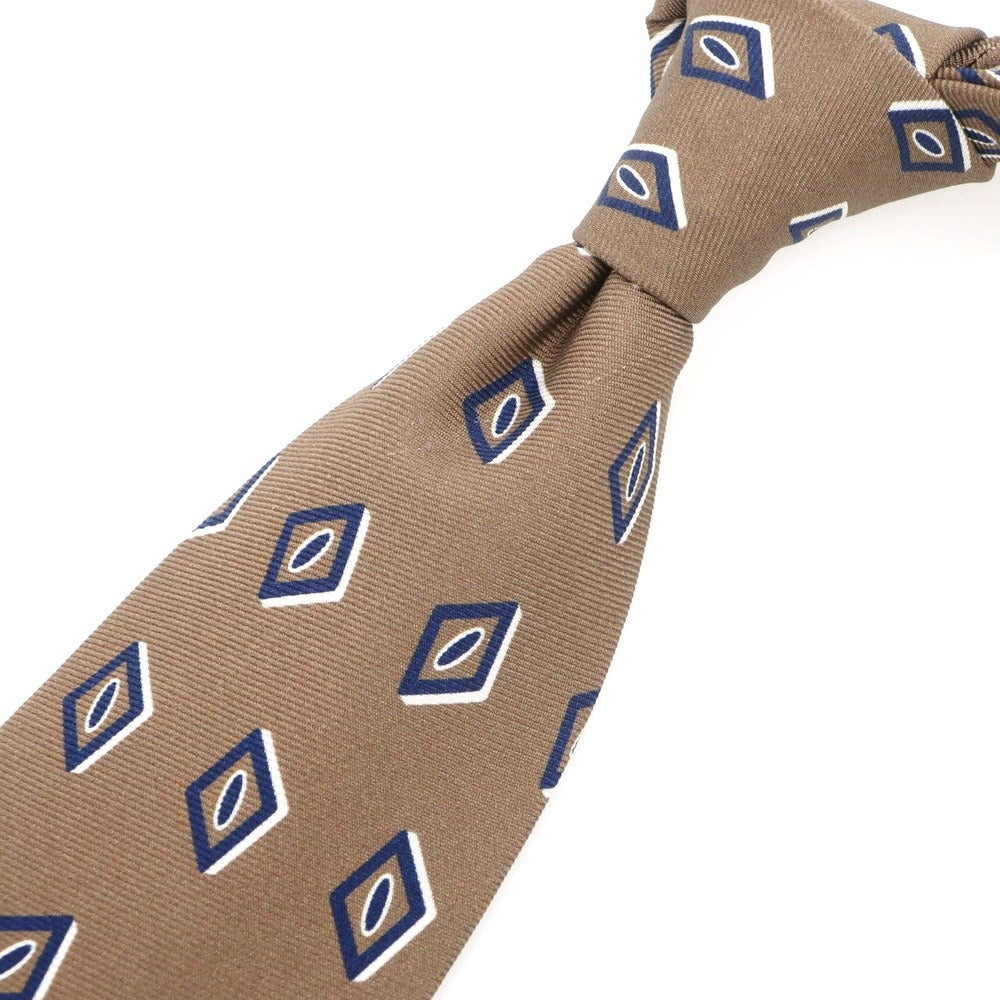 【中古】ホリデイ アンド ブラウン HOLLIDAY & BROWN BEAMS F別注 シルク プリント 小紋柄ネクタイ ブラウンxネイビー【BEI】【S/S/A/W】【状態ランクB】【メンズ】