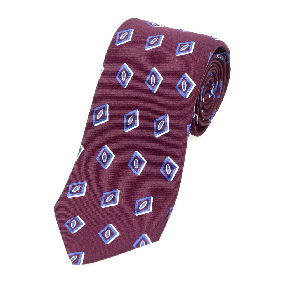 【中古】ホリデイ アンド ブラウン HOLLIDAY & BROWN シルク プリント 小紋柄ネクタイ ワインレッドxブルー【RED】【S/S/A/W】【状態ランクB】【メンズ】