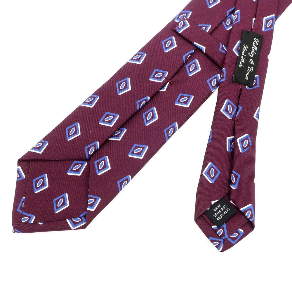 【中古】ホリデイ アンド ブラウン HOLLIDAY & BROWN シルク プリント 小紋柄ネクタイ ワインレッドxブルー【RED】【S/S/A/W】【状態ランクB】【メンズ】