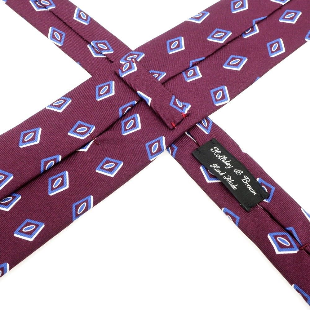 【中古】ホリデイ アンド ブラウン HOLLIDAY & BROWN シルク プリント 小紋柄ネクタイ ワインレッドxブルー【RED】【S/S/A/W】【状態ランクB】【メンズ】