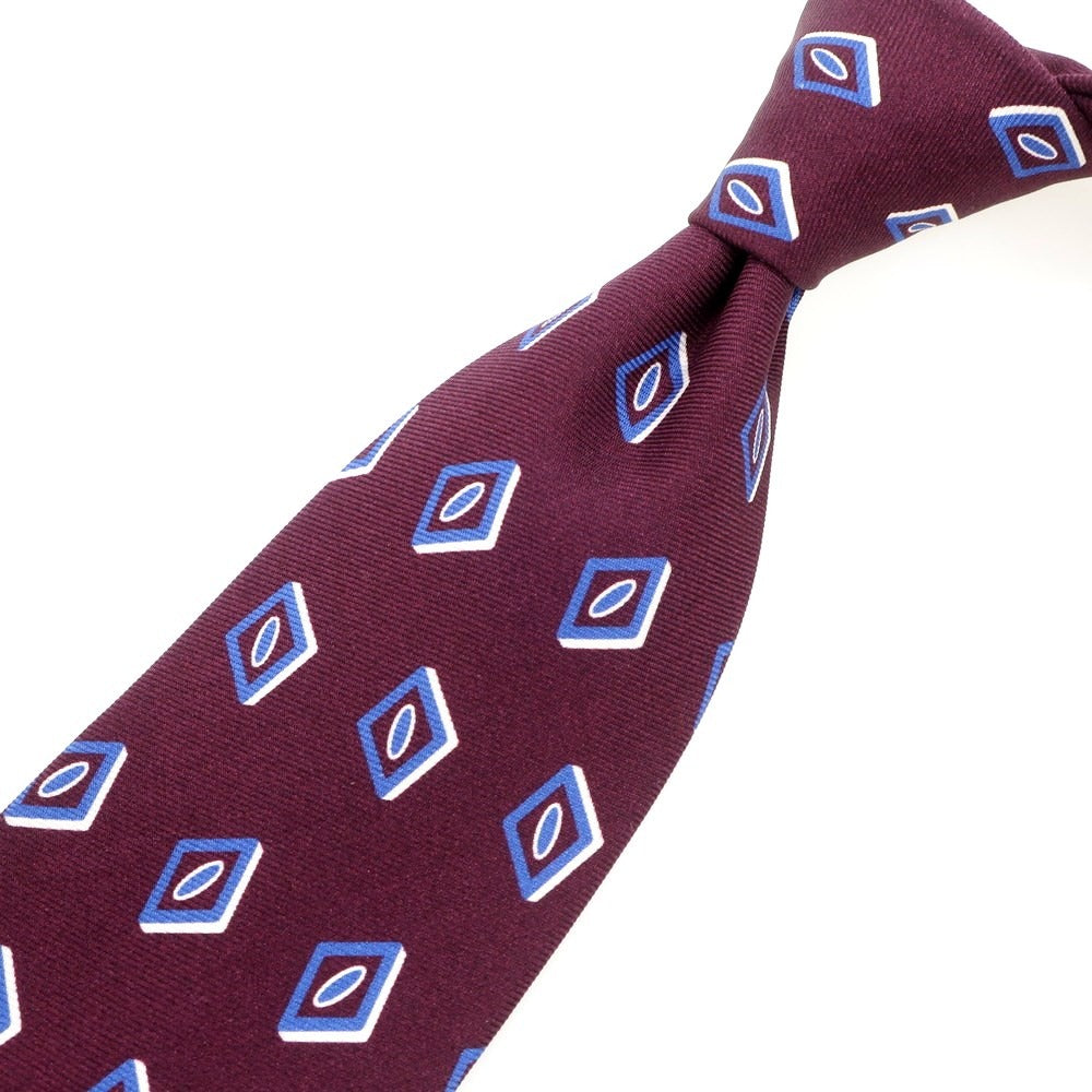 【中古】ホリデイ アンド ブラウン HOLLIDAY & BROWN シルク プリント 小紋柄ネクタイ ワインレッドxブルー【RED】【S/S/A/W】【状態ランクB】【メンズ】