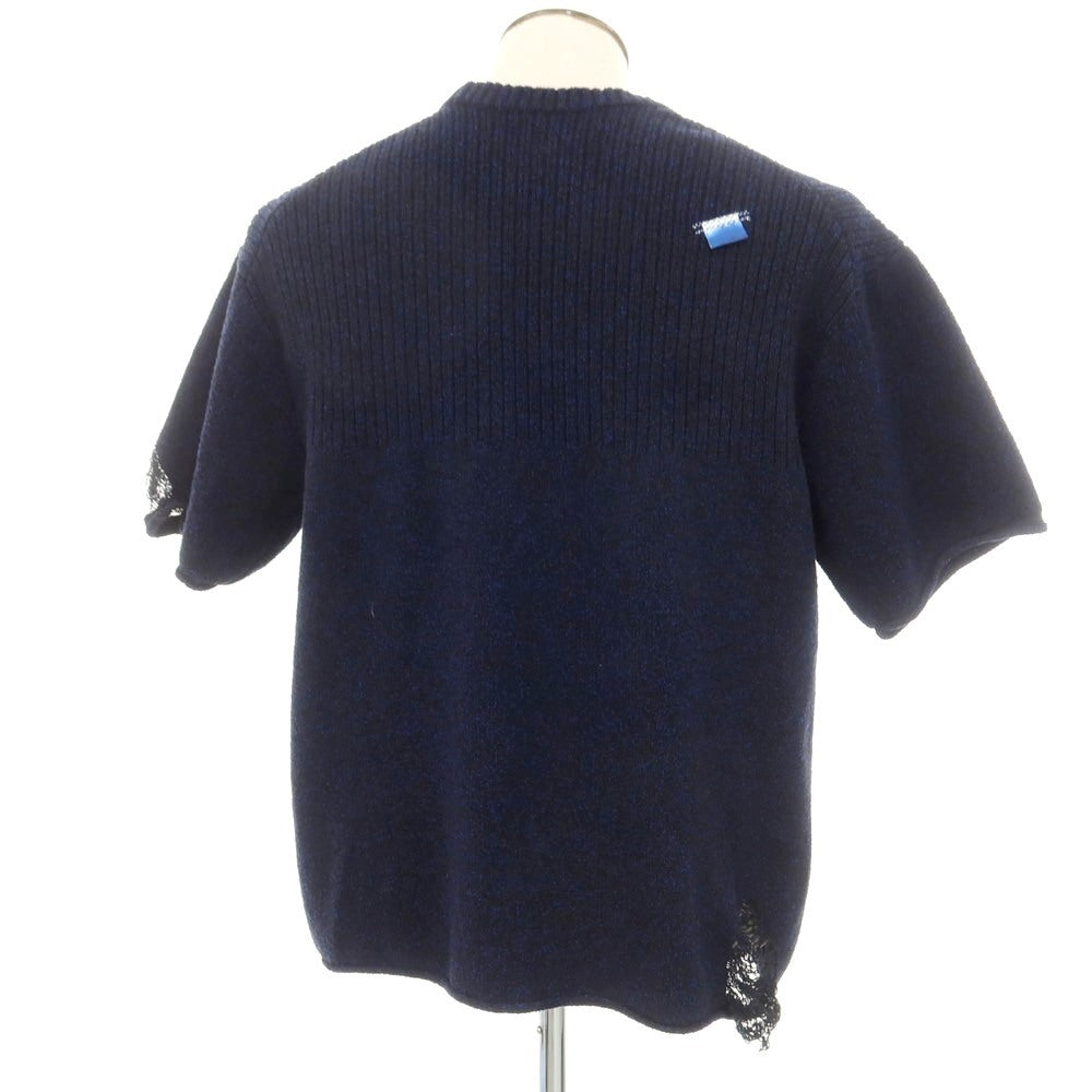 【中古】アーダーエラー ADER error コットンアクリル系 クルーネック 半袖 プルオーバーニット ブラックxブルー【 L 】【 状態ランクB 】【 メンズ 】