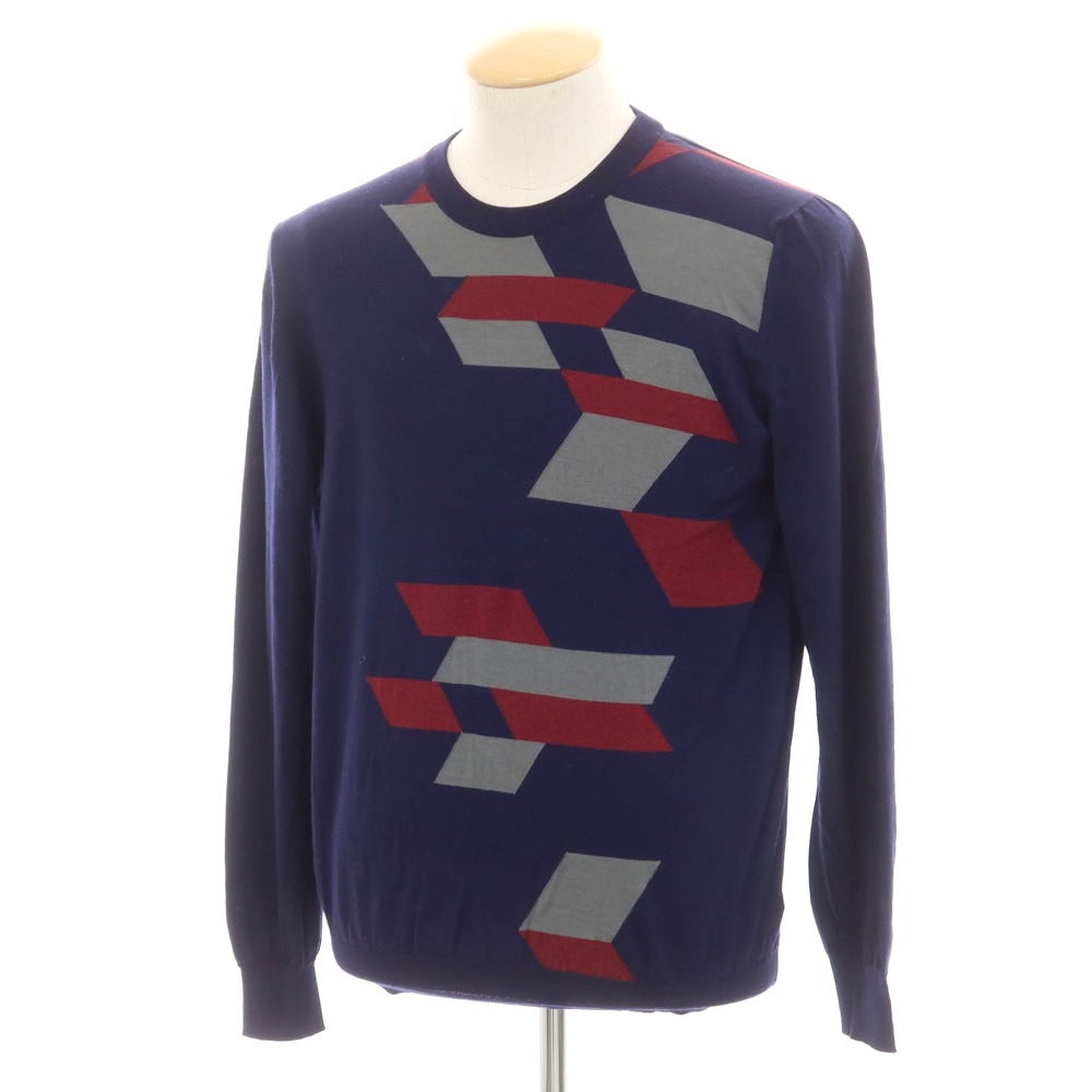 【中古】スヴェーヴォ SVEVO ハイゲージ SUPERFINE MERINOS 160’s ウール クルーネック プルオーバーニット ネイビー【 S/48 】【 状態ランクB 】【 メンズ 】
