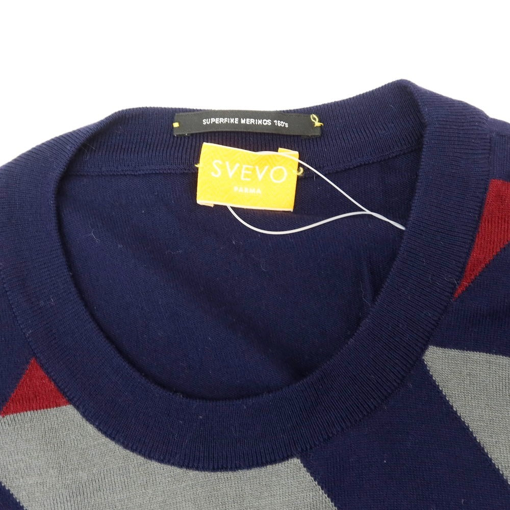 【中古】スヴェーヴォ SVEVO ハイゲージ SUPERFINE MERINOS 160’s ウール クルーネック プルオーバーニット ネイビー【 S/48 】【 状態ランクB 】【 メンズ 】