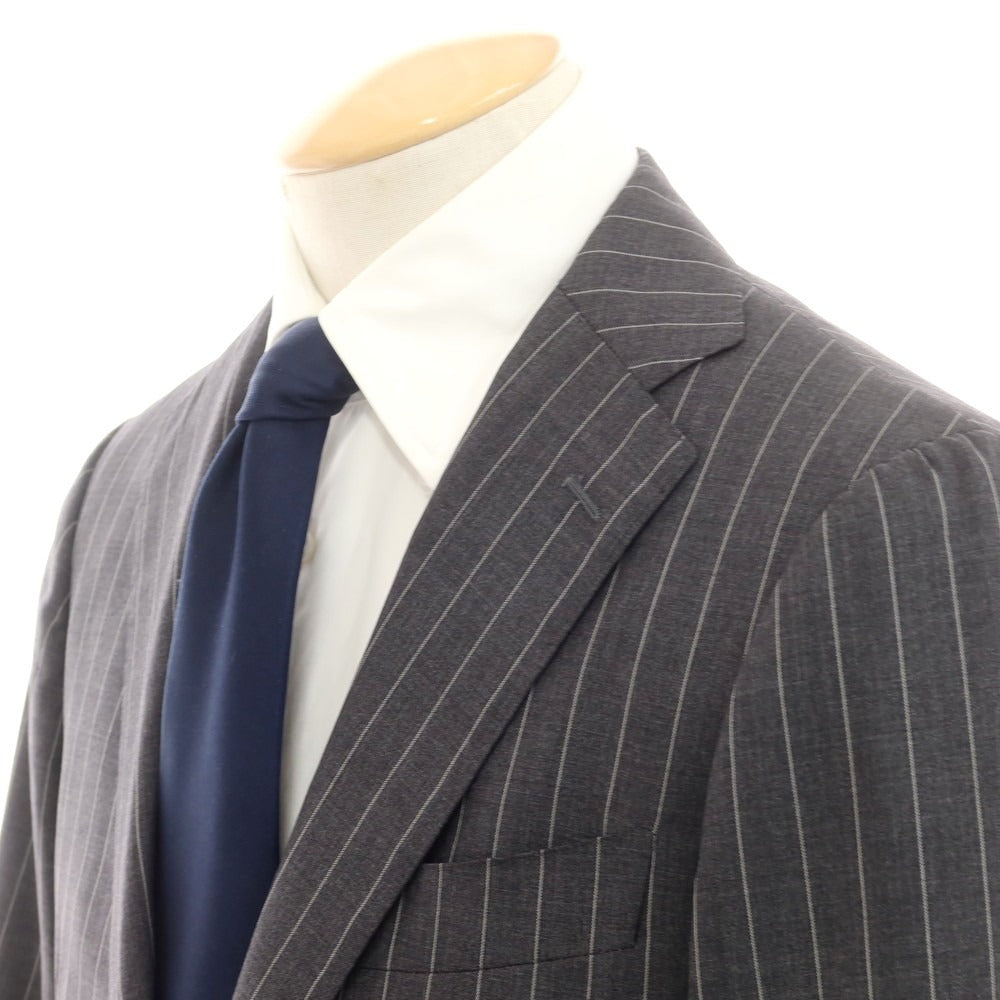 【中古】ビームスエフ BEAMS F Sartello by BEAMS ウール ストライプ 3つボタンスーツ ダークグレーxホワイト【 44 】【 状態ランクC 】【 メンズ 】