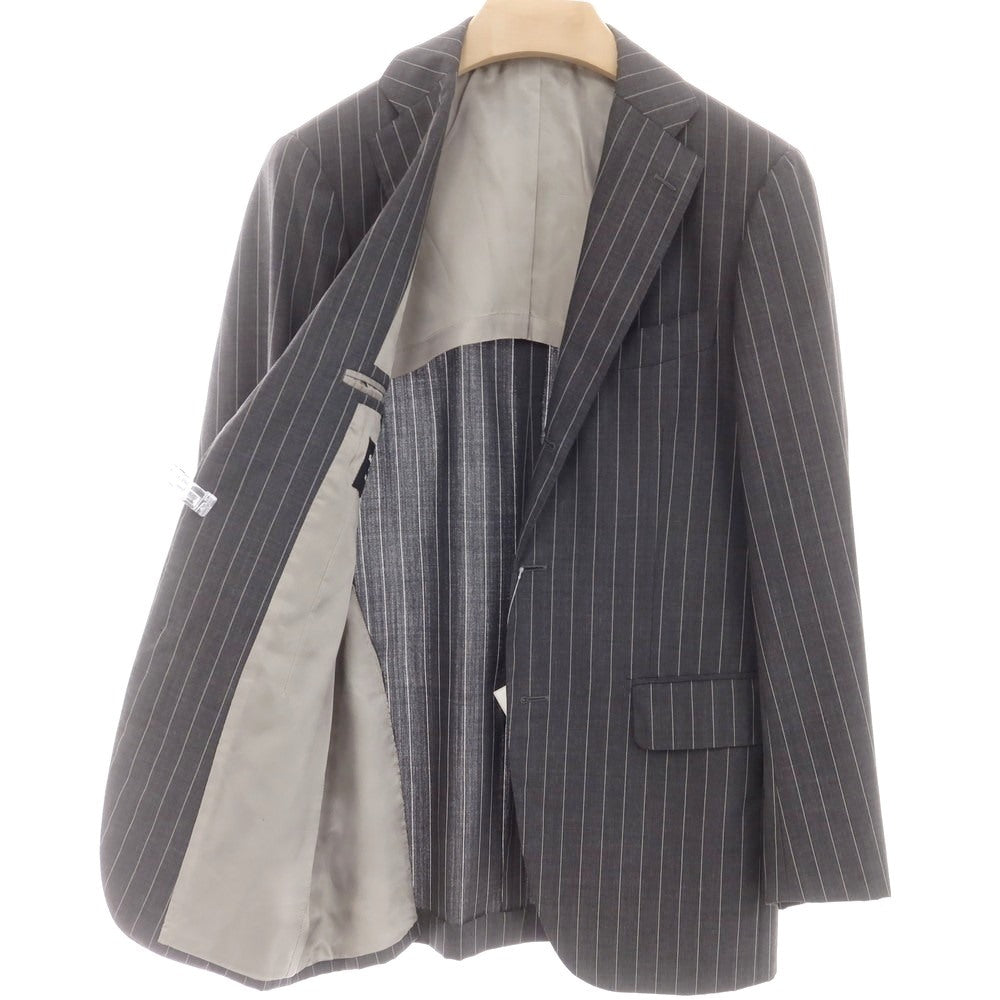 【中古】ビームスエフ BEAMS F Sartello by BEAMS ウール ストライプ 3つボタンスーツ ダークグレーxホワイト【 44 】【 状態ランクC 】【 メンズ 】