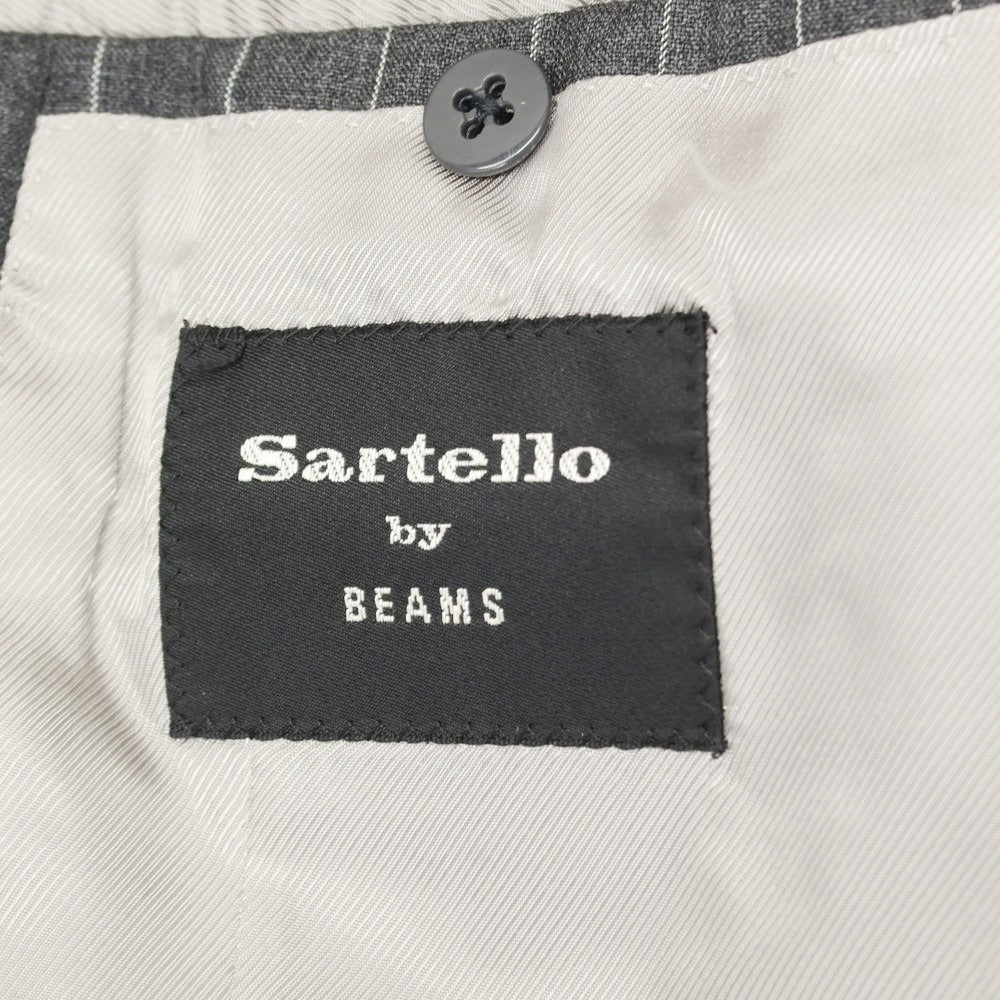 【中古】ビームスエフ BEAMS F Sartello by BEAMS ウール ストライプ 3つボタンスーツ ダークグレーxホワイト【 44 】【 状態ランクC 】【 メンズ 】