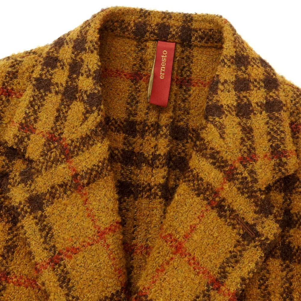 【中古】【未使用】エルネスト ernesto GFB ウールポリエステル系 チェック 2B テーラードジャケット キャメルxダークブラウン【 50 】【 状態ランクS 】【 メンズ 】