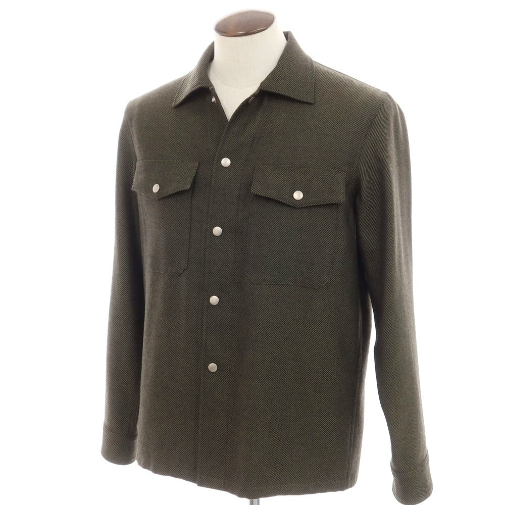 【新品アウトレット】ラ テッラ LA TERRA ウール系 スナップボタン シャツブルゾン オリーブxブラック【 表記なし(L位) 】【 状態ランクN- 】【 メンズ 】