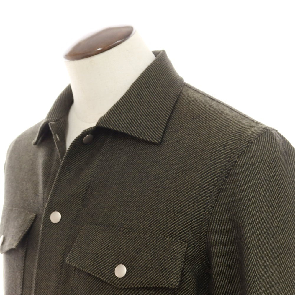 【新品アウトレット】ラ テッラ LA TERRA ウール系 スナップボタン シャツブルゾン オリーブxブラック【 表記なし(L位) 】【 状態ランクN- 】【 メンズ 】
