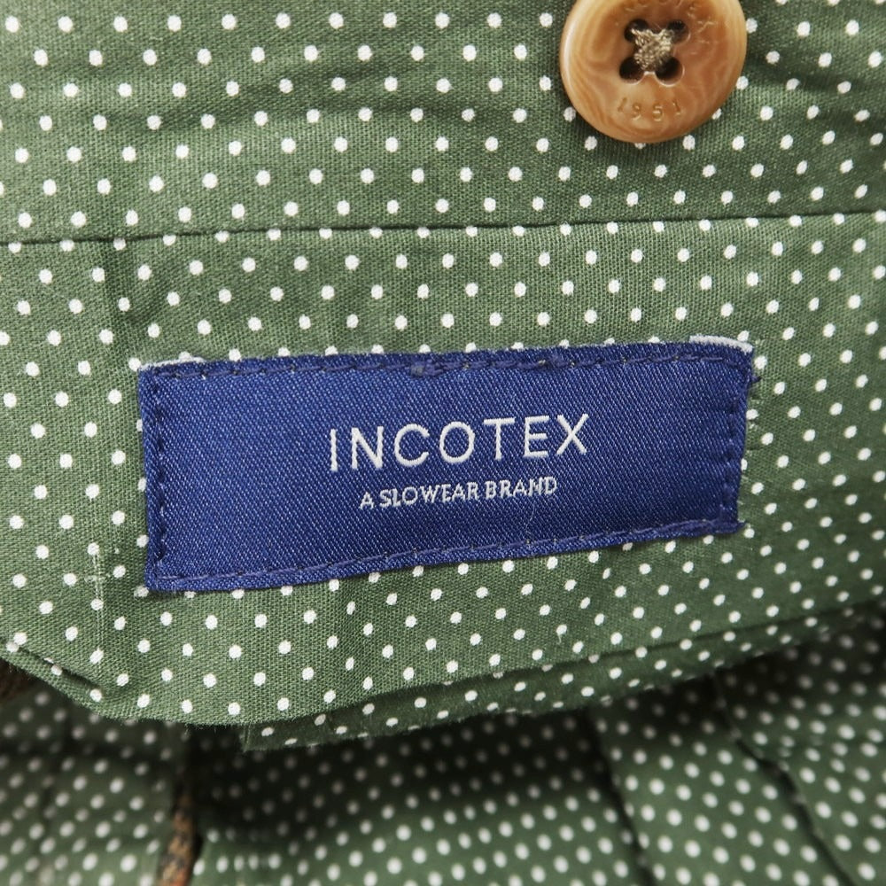 【中古】インコテックス INCOTEX ストレッチ コットン グレンチェック カジュアルスラックスパンツ ベージュxブラウン【 48 】【 状態ランクB 】【 メンズ 】