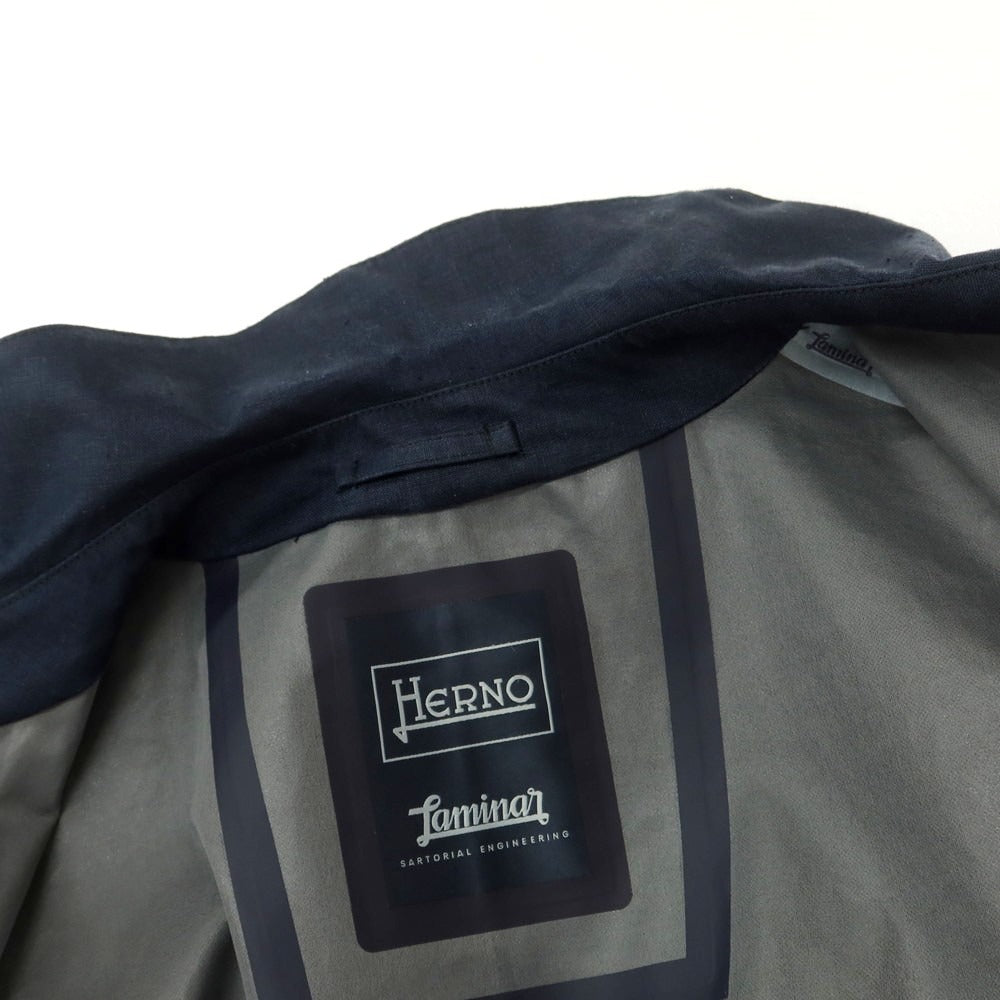 【中古】ヘルノ Herno Laminar リネン ステンカラーコート ネイビー【 50 】【 状態ランクB 】【 メンズ 】