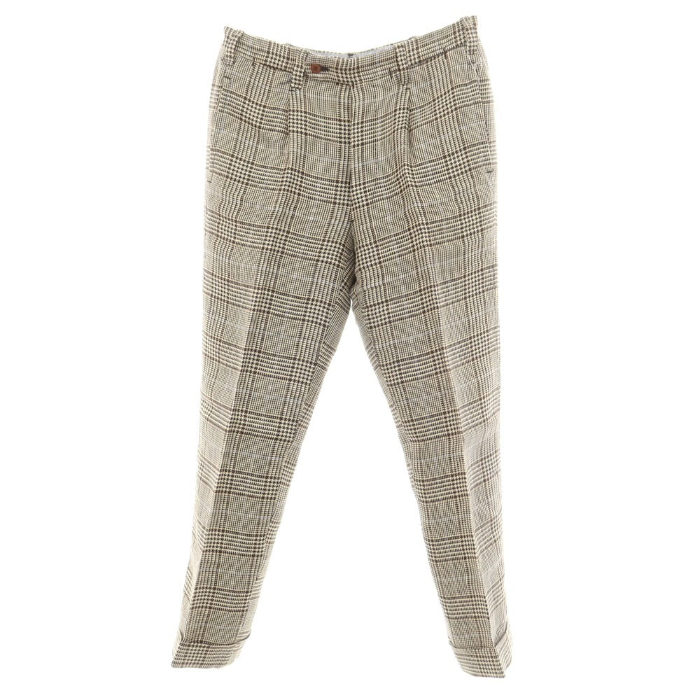 【中古】レ スパーデ Le Spade Sharon別注 ウールシルクリネン グレンチェック ドレススラックスパンツ ベージュxブラウン【 44 】【 状態ランクA 】【 メンズ 】