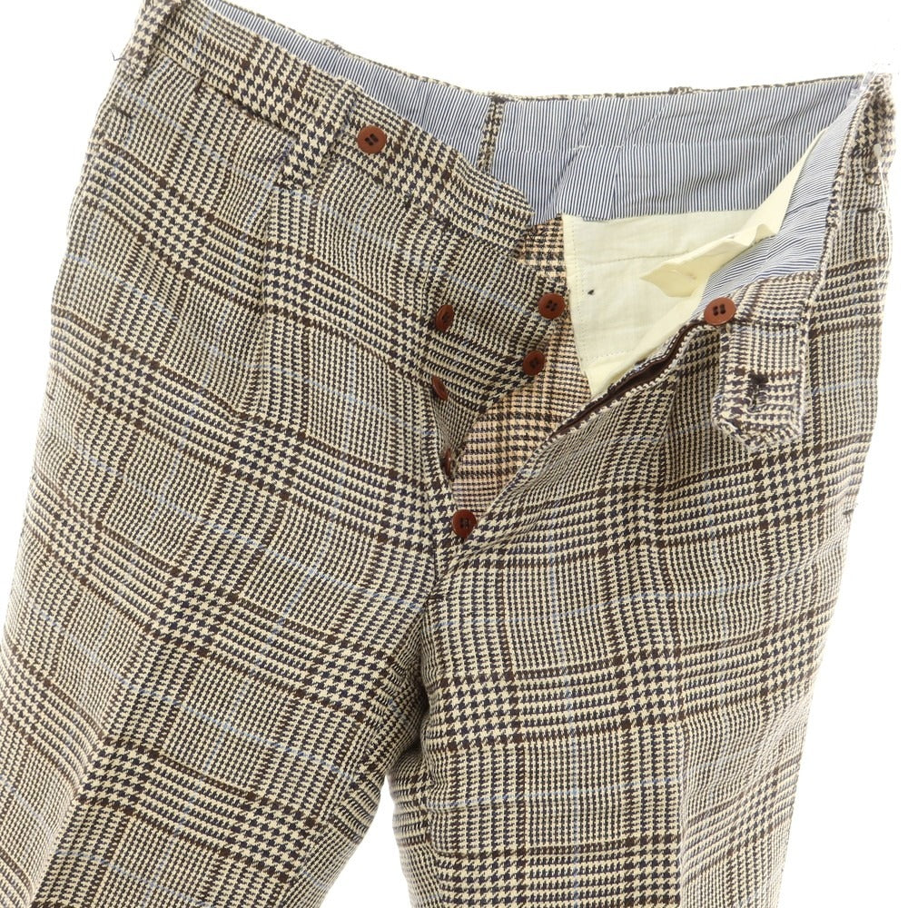 【中古】レ スパーデ Le Spade Sharon別注 ウールシルクリネン グレンチェック ドレススラックスパンツ ベージュxブラウン【 44 】【 状態ランクA 】【 メンズ 】