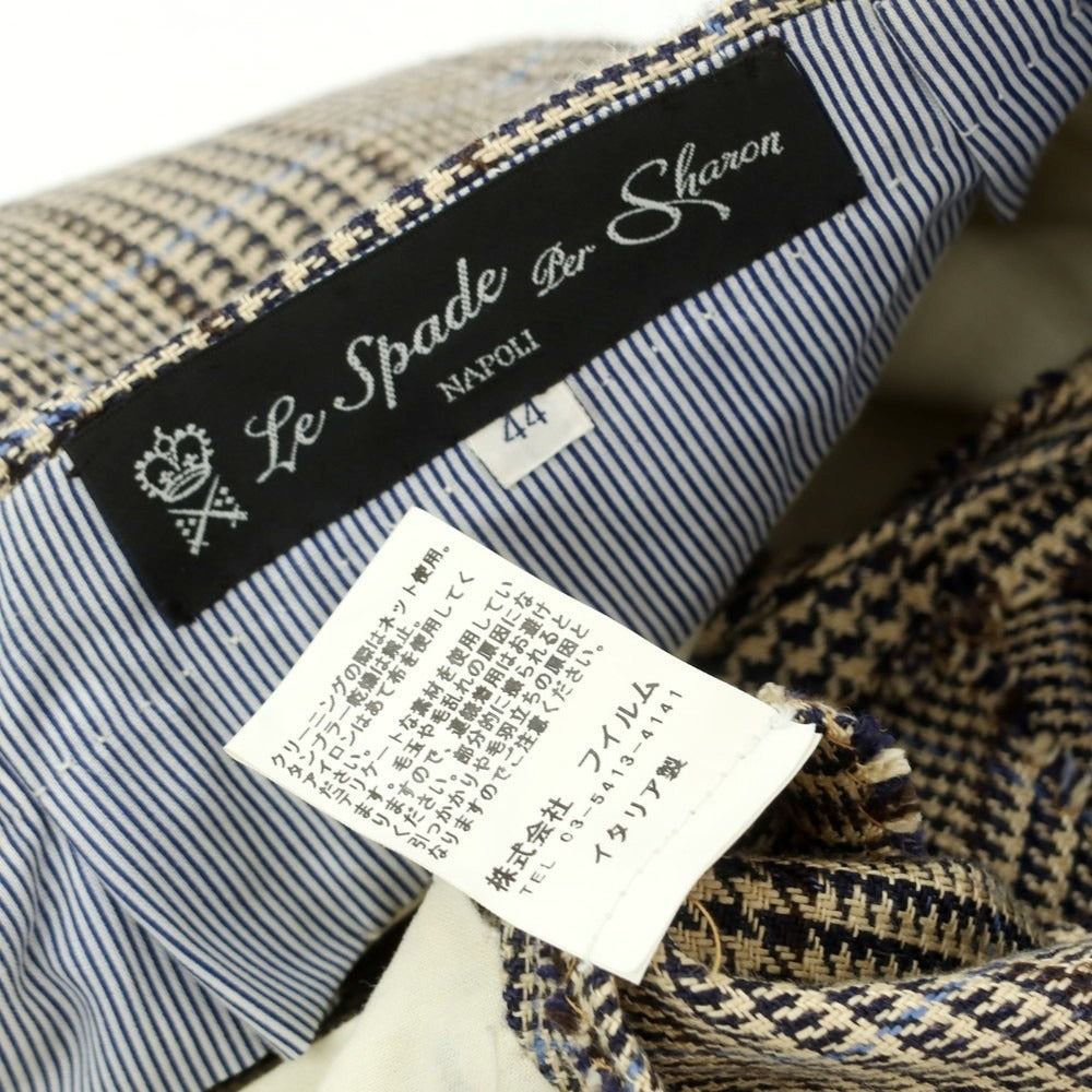 【中古】レ スパーデ Le Spade Sharon別注 ウールシルクリネン グレンチェック ドレススラックスパンツ ベージュxブラウン【 44 】【 状態ランクA 】【 メンズ 】