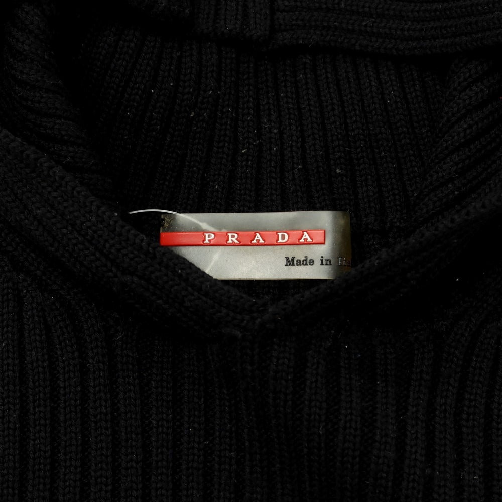 【中古】プラダスポーツ PRADA SPORTS ミドルゲージ ウール系 ニットパーカー ブラック【 表記なし(M位) 】【 状態ランクC 】【 メンズ 】