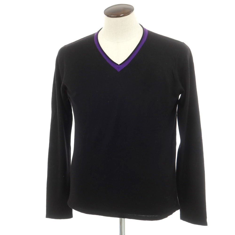 【中古】エンポリオ アルマーニ EMPORIO ARMANI ハイゲージ シルクウール Vネック プルオーバーニット ブラック【 52 】【 状態ランクC 】【 メンズ 】