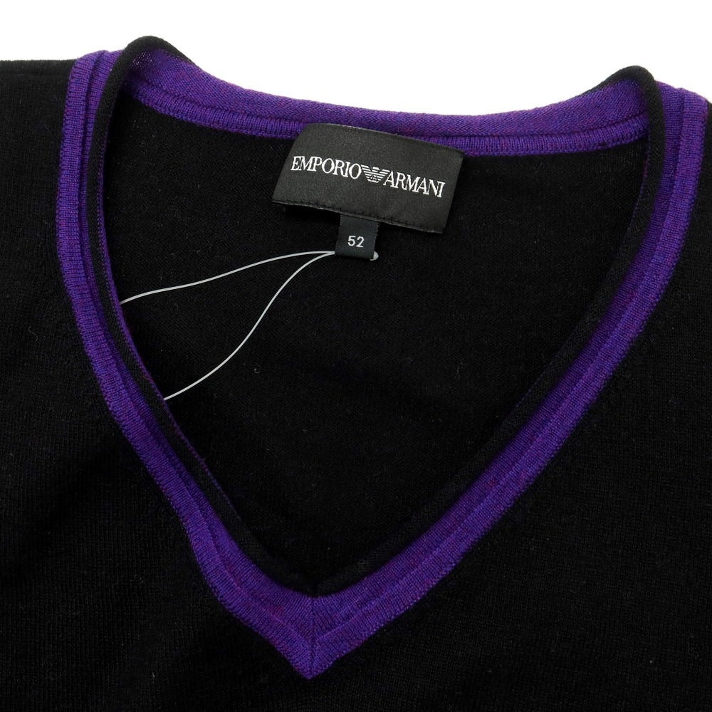 【中古】エンポリオ アルマーニ EMPORIO ARMANI ハイゲージ シルクウール Vネック プルオーバーニット ブラック【 52 】【 状態ランクC 】【 メンズ 】