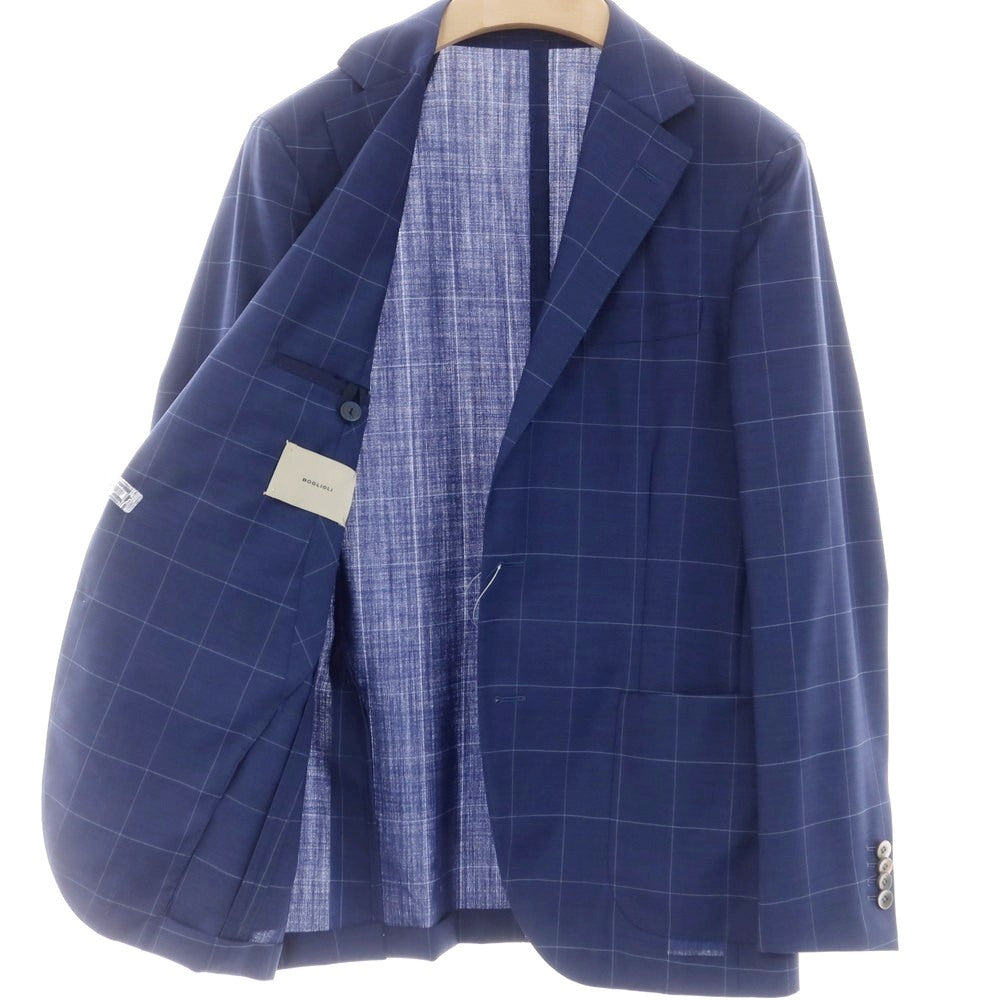 【中古】ボリオリ BOGLIOLI ウール チェック 3つボタンスーツ ライトネイビー【 46 】【 状態ランクB 】【 メンズ 】