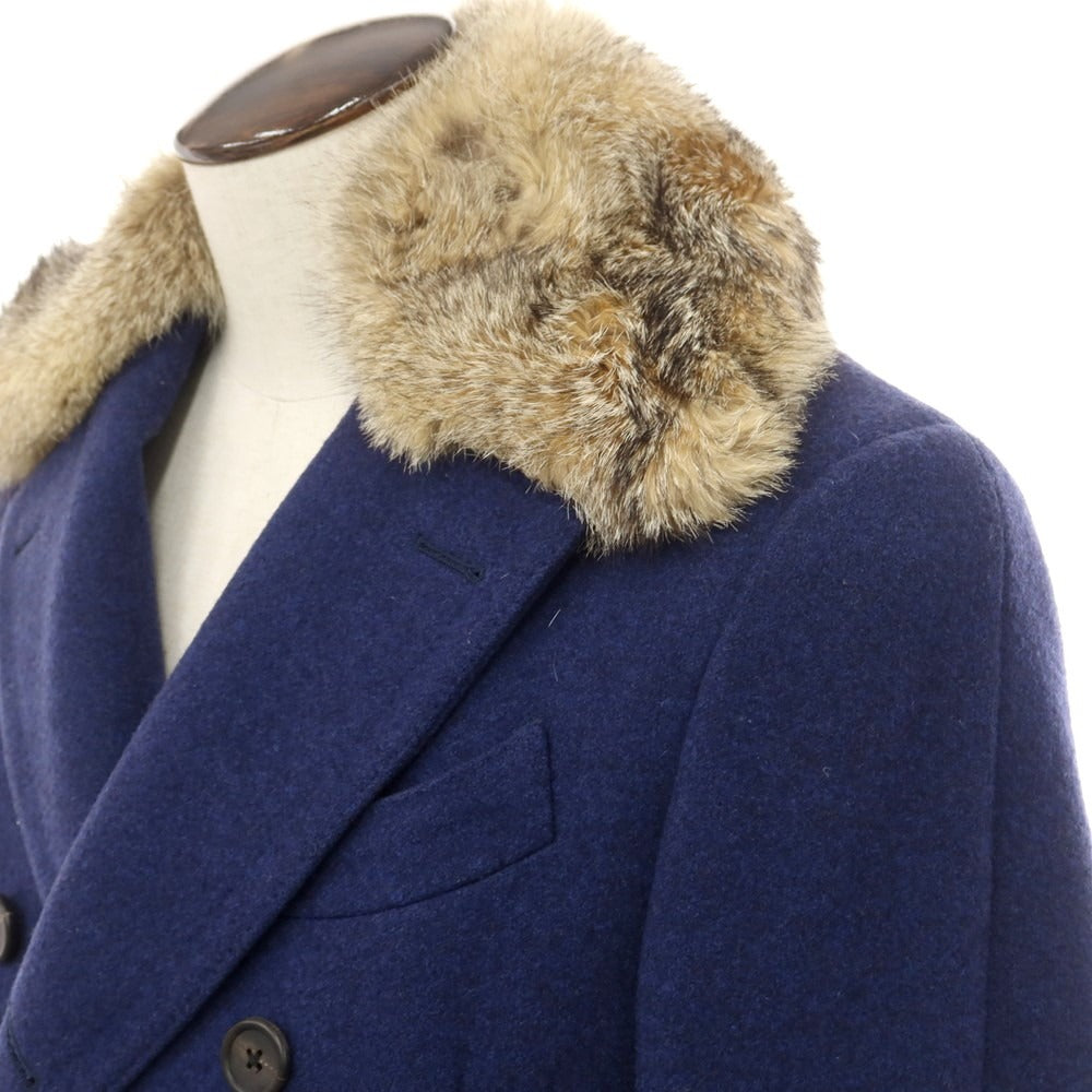 【中古】ガブリエレ パジーニ Gabriele Pasini ウール ファー ダブルポロコート ネイビーブルー【 表記なし(48位) 】【 状態ランクB 】【 メンズ 】