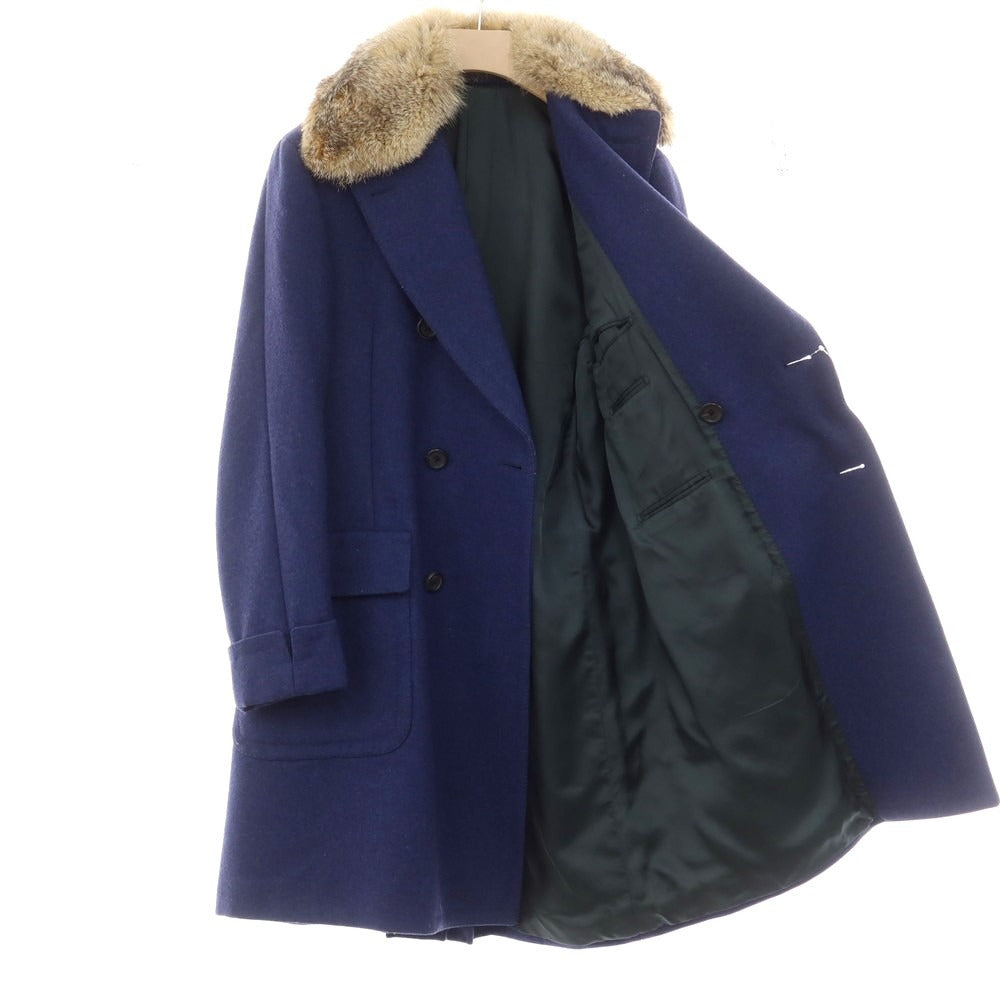 【中古】ガブリエレ パジーニ Gabriele Pasini ウール ファー ダブルポロコート ネイビーブルー【 表記なし(48位) 】【 状態ランクB 】【 メンズ 】