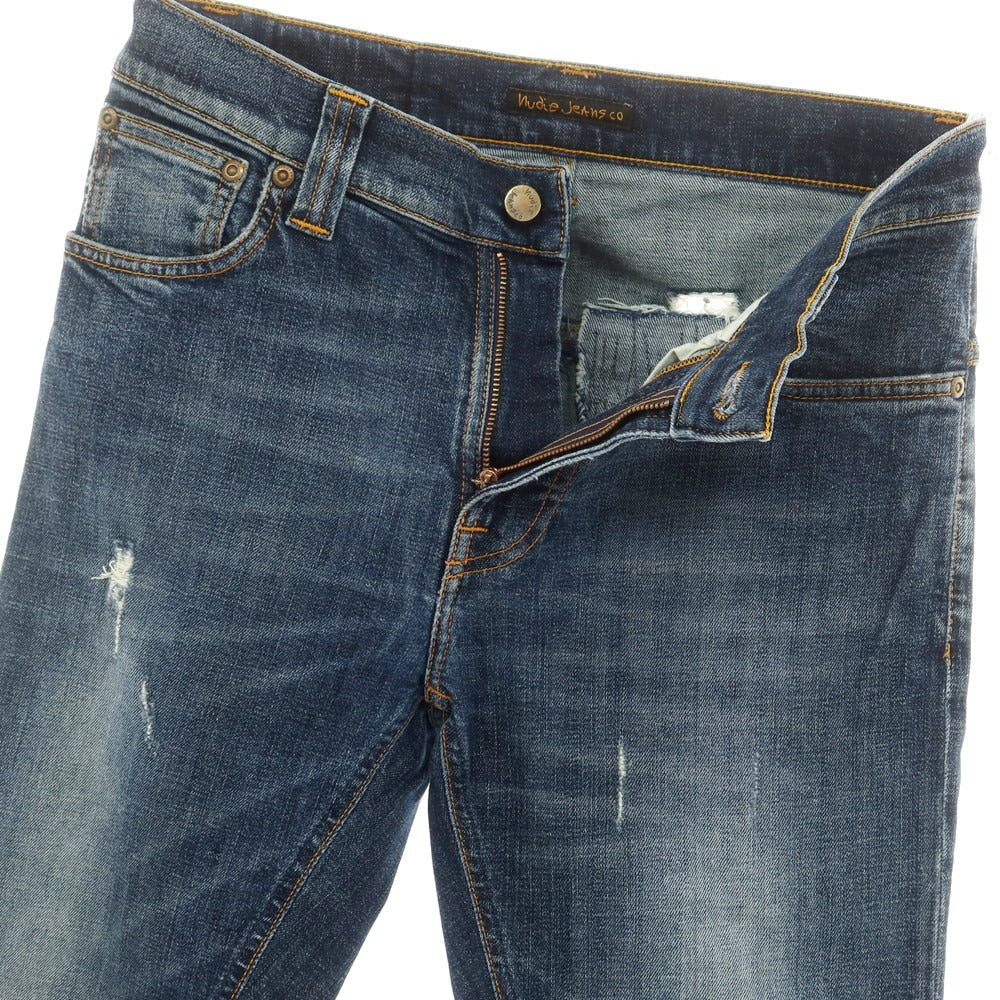 【中古】ヌーディージーンズ Nudie Jeans ダメージ&リペア加工 ストレッチ コットン ジーンズ デニムパンツ ネイビー【 30 】【 状態ランクB 】【 メンズ 】