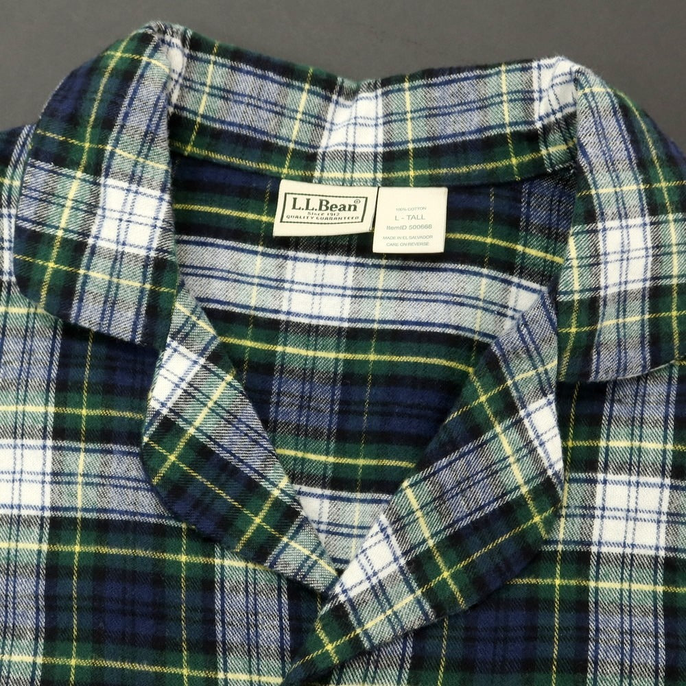 【中古】エルエルビーン L.L.Bean コットン フランネル チェック オープンカラー パジャマシャツ グリーンxネイビー【 L 】【 状態ランクB 】【 メンズ 】